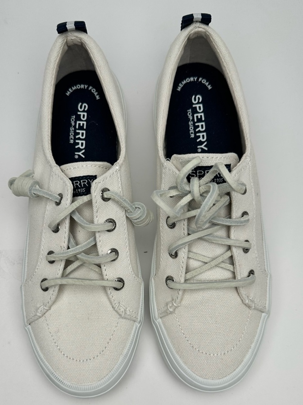Sperry Off-White Canvas Low-Top Sneakers with Navy Accents top sider